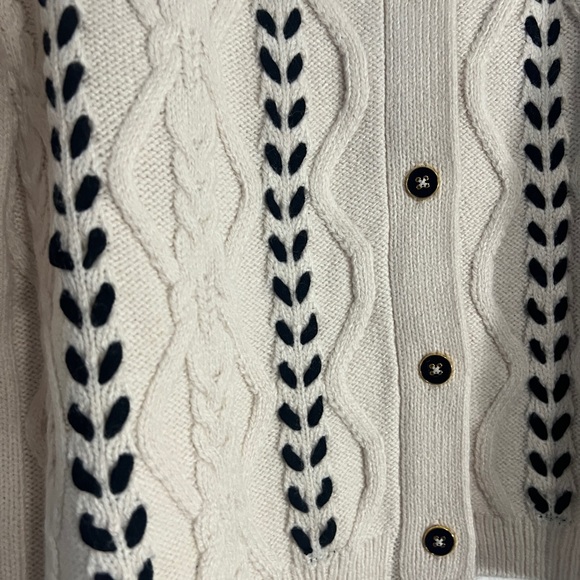CeCe Women's Cream and Black Cable Knit Cardigan - Picture 7 of 11